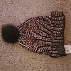 Black & Copper Metallic Pom Hat